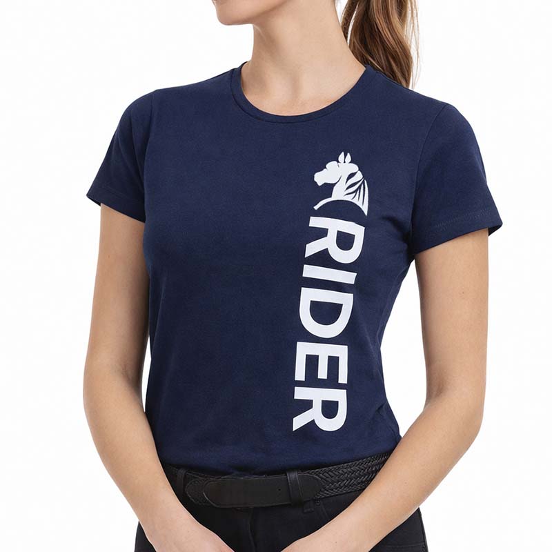 Damen Reit T-Shirt NAVY RIDER - Dunkelblau mit Weißem Druck - 9392