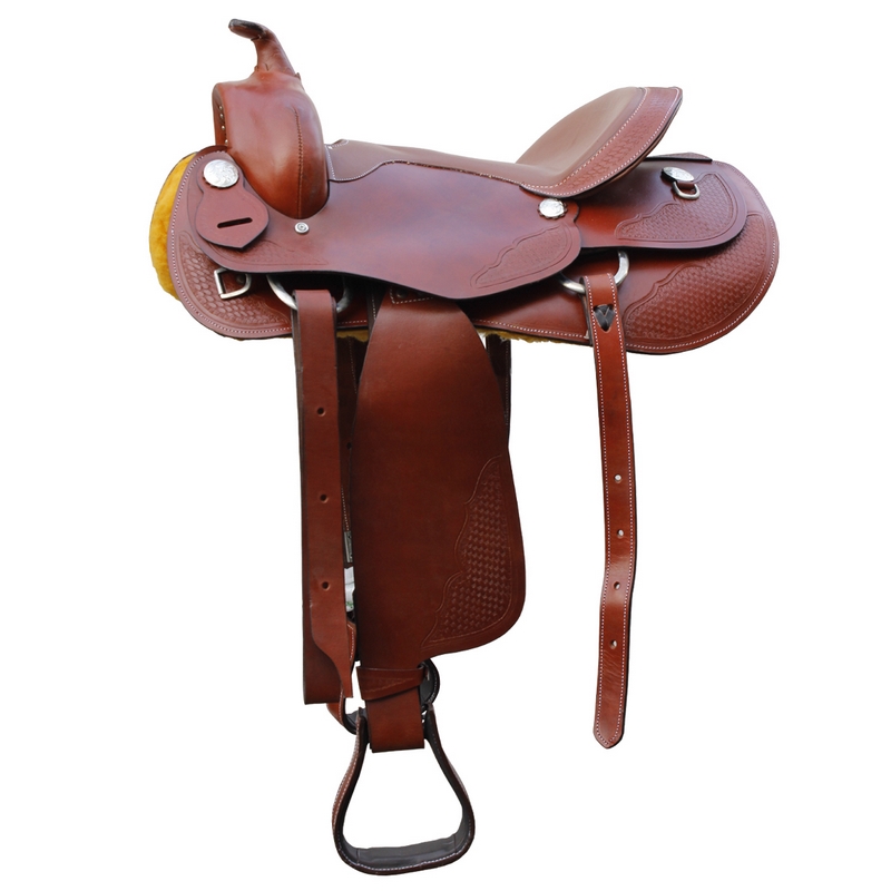 Westernsattel 16'' Semi Quarter aus Leder mit Basket Tooling