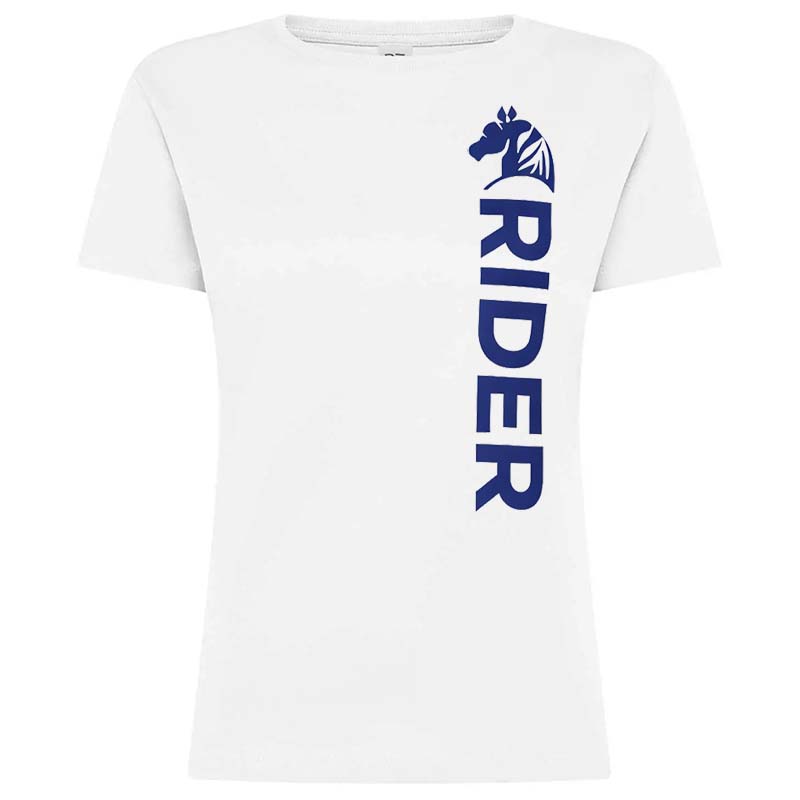 Damen Reit T-Shirt BLUE RIDER - Weiß mit Navy-Blauem Druck - 9397