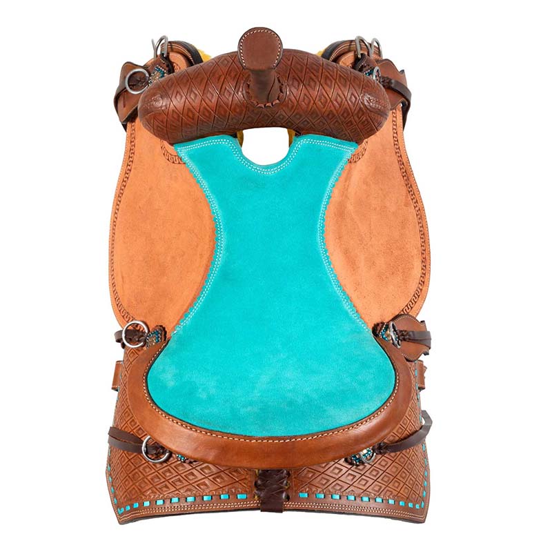 Pool's Western Barrel-Sattel mit türkisfarbenem Sitz und Basket Tooling - 4916