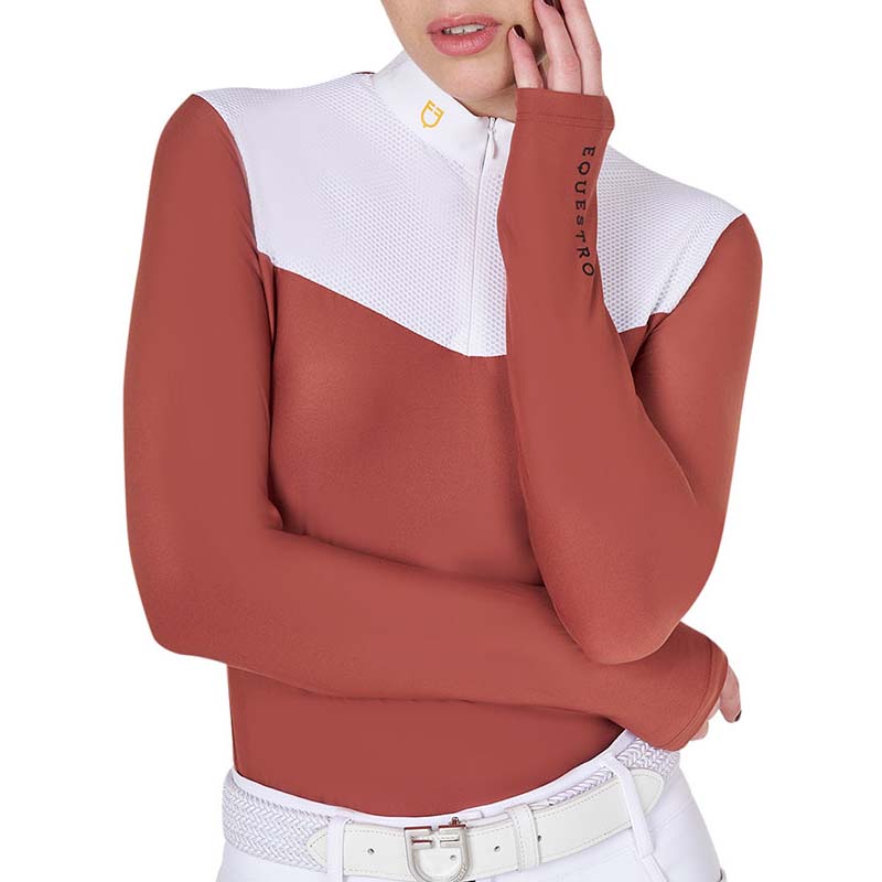 Equestro Competition Polo Shirt für Damen Langarm mit Reissverschluss und Mesh - 9736