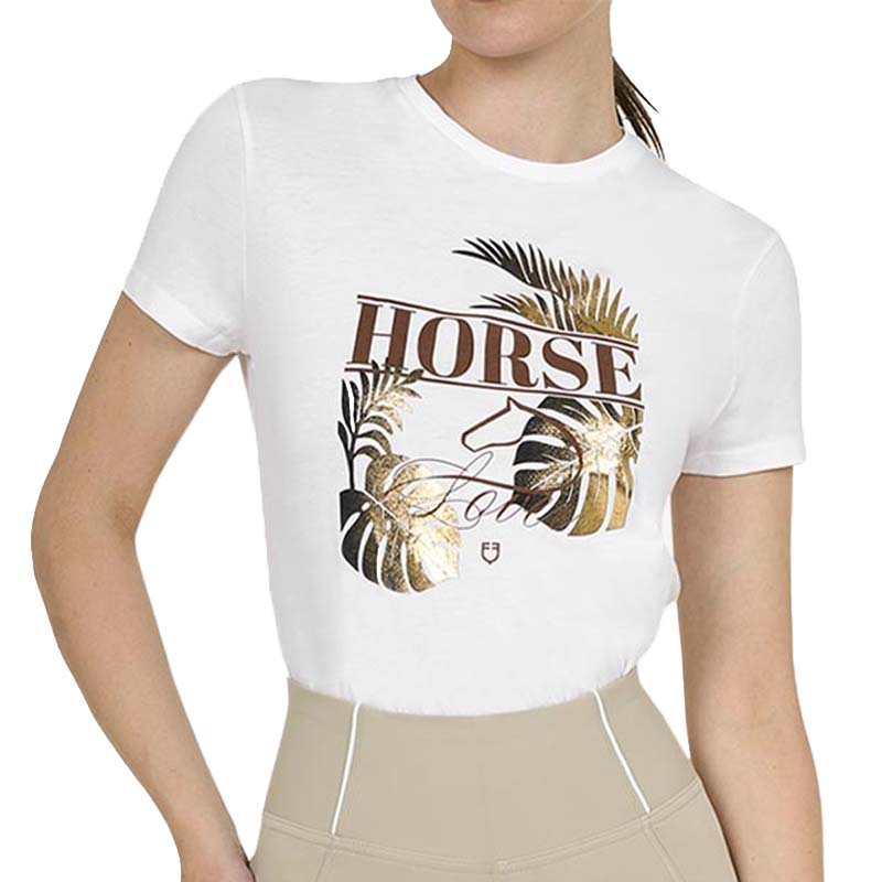 Equestro damen t-shirt aus baumwolle mit golddruck horse palm