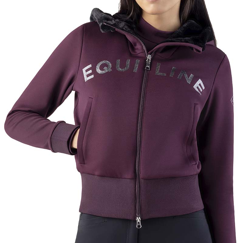 Equiline damen-kurzhoodie mit kunstpelz-futter
