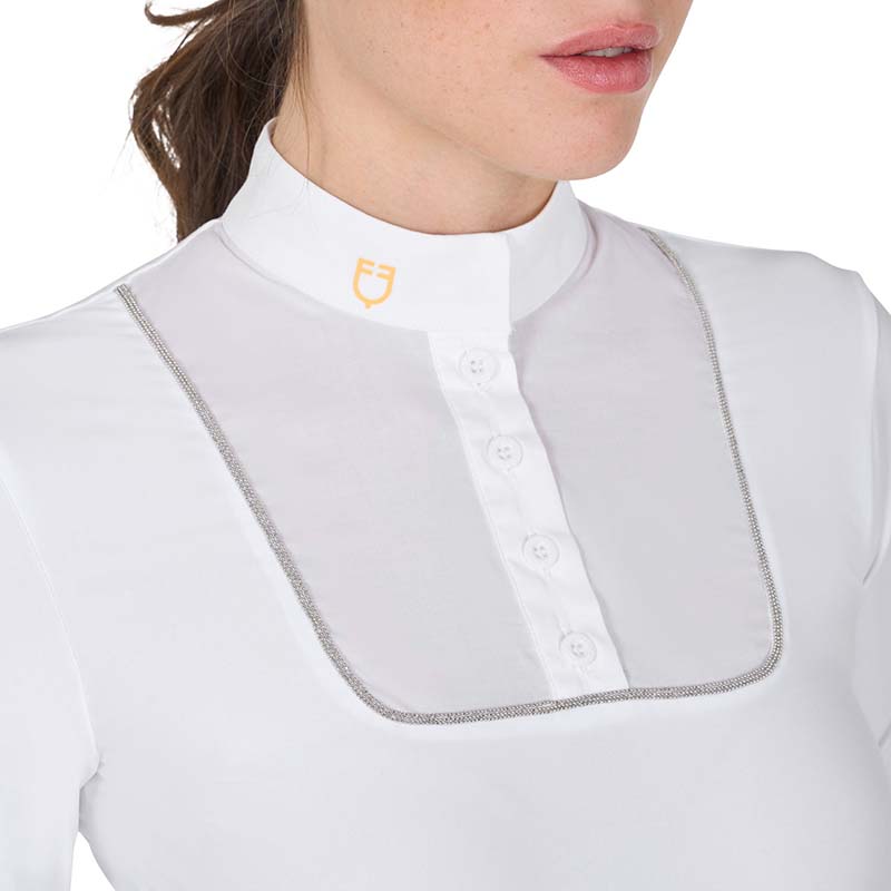 Equestro Damen Turnierpolo mit langen Ärmeln, Knöpfen und Glitzerdetails - 9856