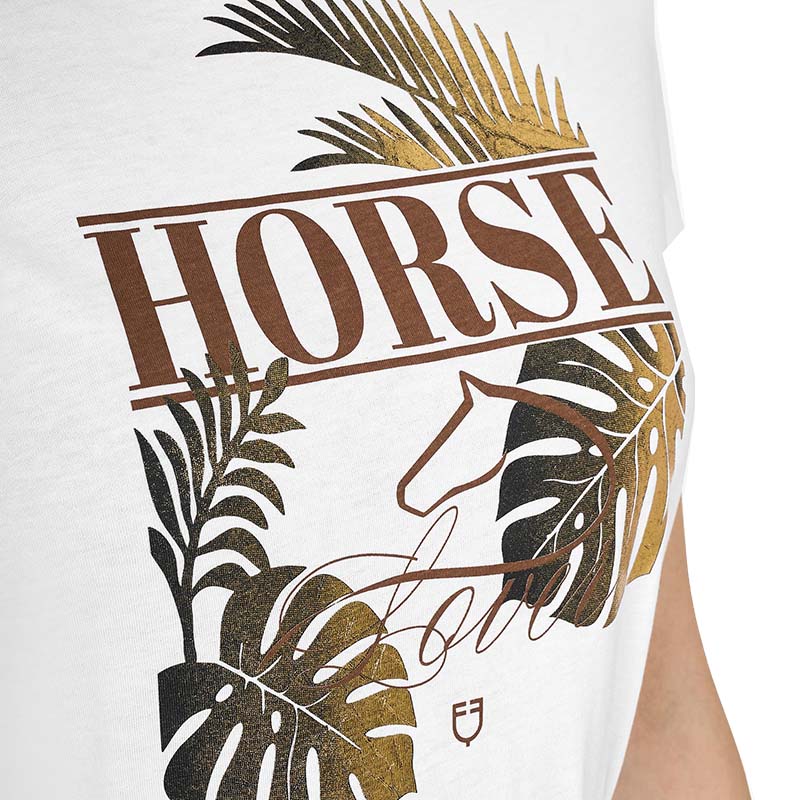 Equestro Damen T-Shirt aus Baumwolle mit Golddruck Horse Palm - 9870