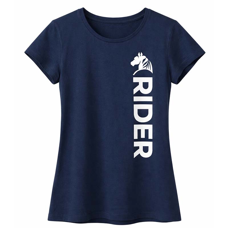 Damen Reit T-Shirt NAVY RIDER - Dunkelblau mit Weißem Druck - 9392