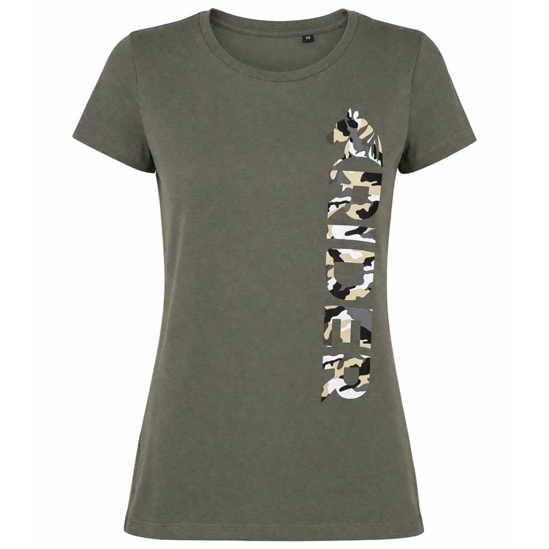 Damen Reit T-Shirt WILD RIDER - Grün mit Camouflage-Druck - 9395
