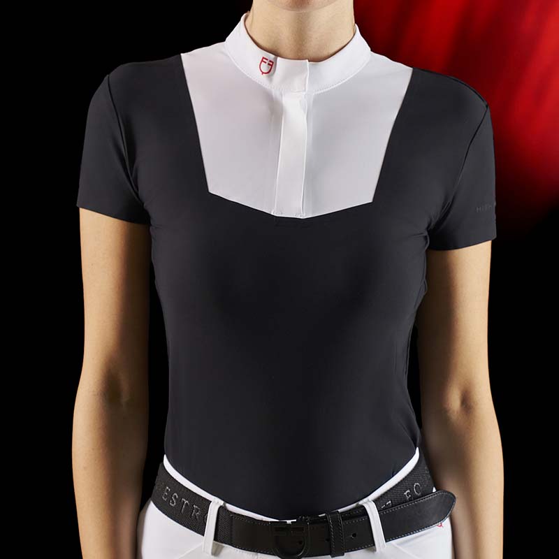 Equestro ridertechnology damen kurzarm-wettbewerbspolo mit knöpfen - 9933
