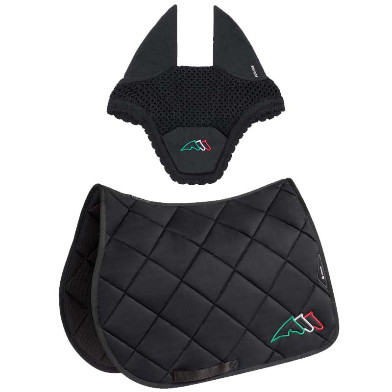 Equiline set satteldecke und fliegenhaube rombo mit trikolore-stickerei