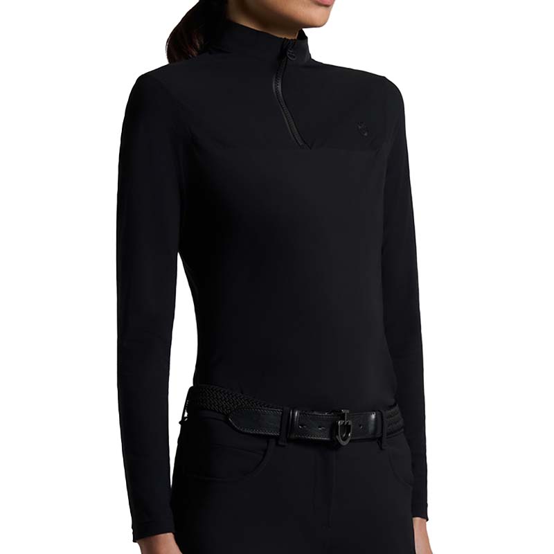 Cavalleria toscana damen-trainingspolo mit perforierten einsätzen langarm