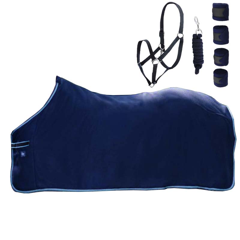 Fleece Pferdedecke mit Zubehör - Set mit Bandagen, Führstrick und Halfter - 0673