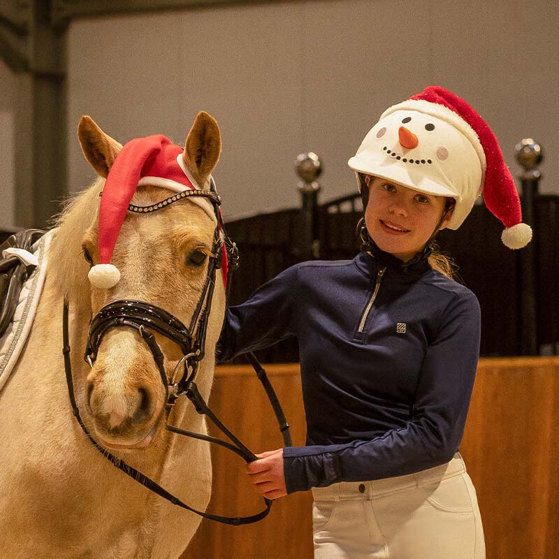 Weihnachtlicher Reithelmüberzug - Schneemann - 9330