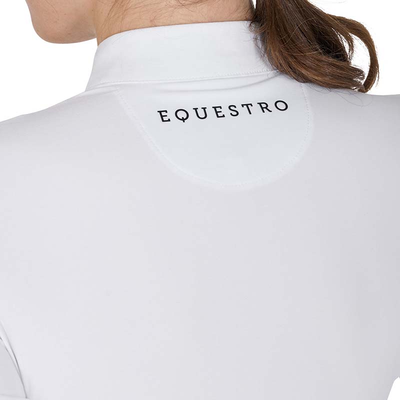 Equestro Damen Turnierpolo mit langen Ärmeln, Knöpfen und Glitzerdetails - 9856