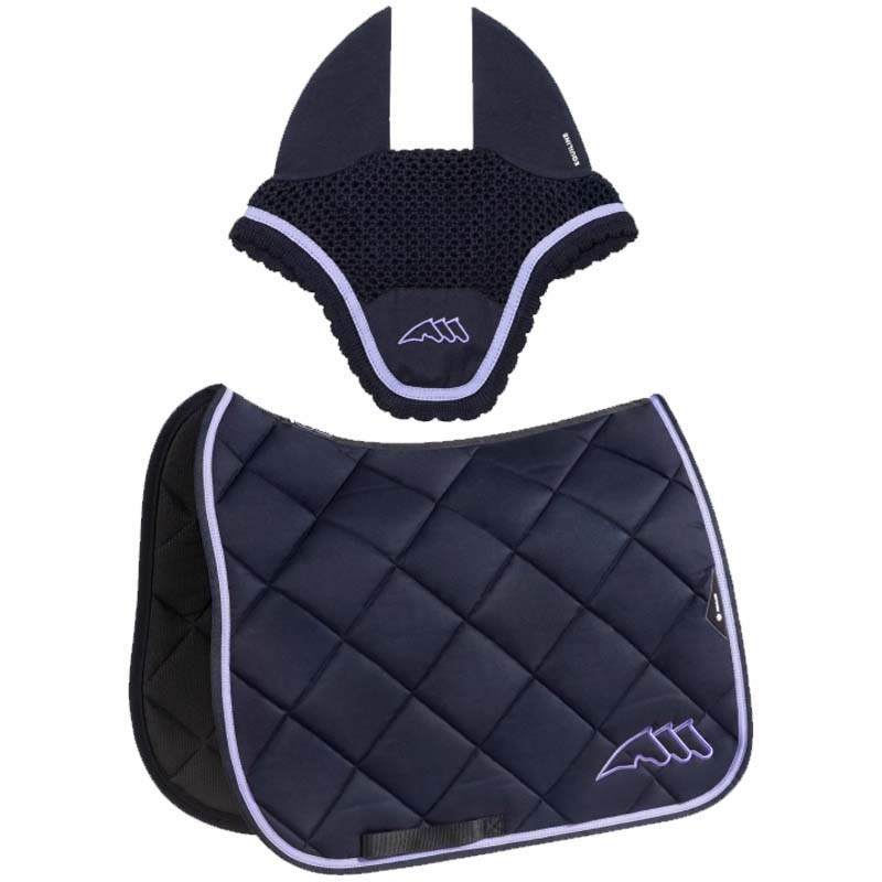 Equiline chroma set satteldecke und fliegenhaube mit farbigem band - 3469