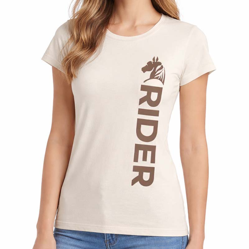 Damen Reit T-Shirt NATURAL RIDER - Weiß mit Schokoladenbraunem Druck - 9393