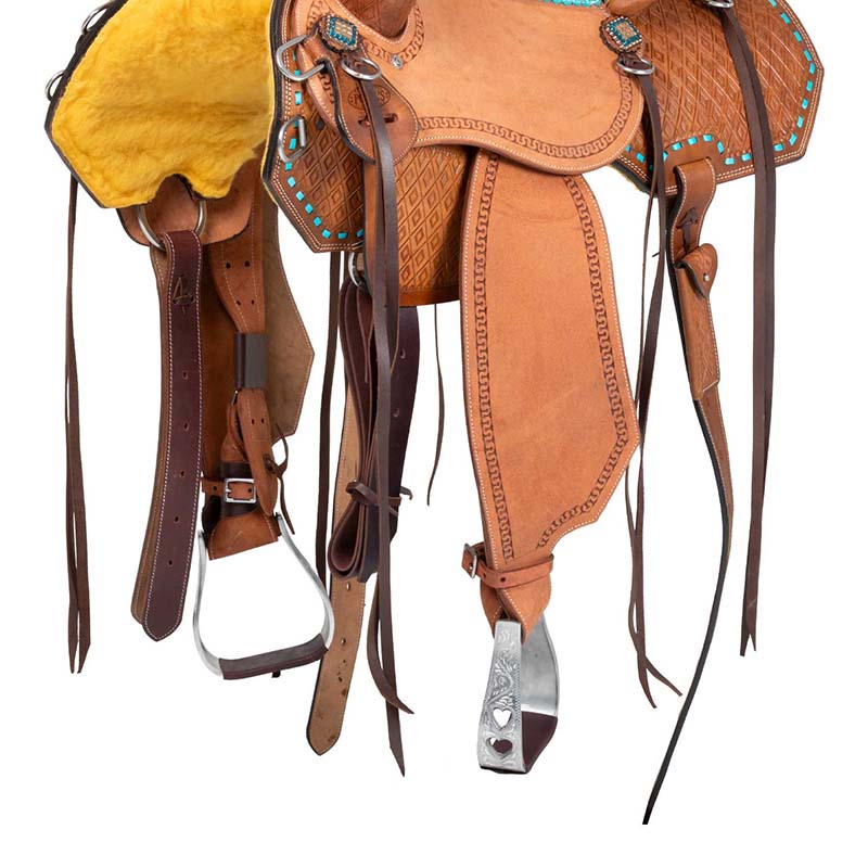 Pool's Western Barrel-Sattel mit türkisfarbenem Sitz und Basket Tooling - 4916