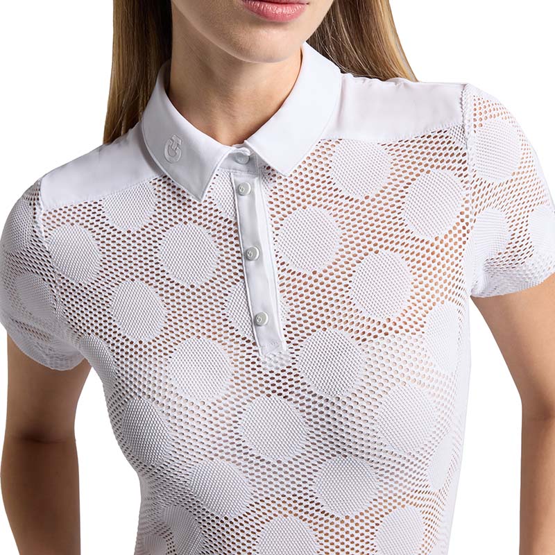 Cavalleria Toscana Damen Training-Poloshirt aus Häkelstoff mit Punktmuster - 9595